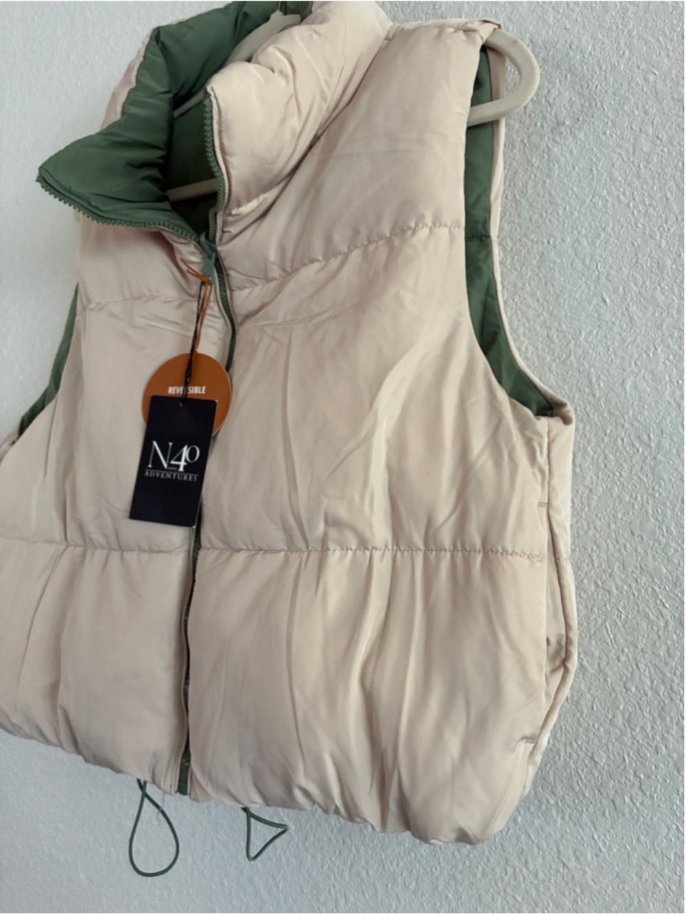 NEW Love Tree Reversible Puffer Vest Size L Green and Beige - Picture 5 of 10